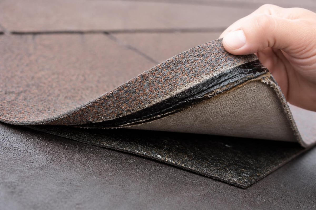 Asphalt cement roof material layers