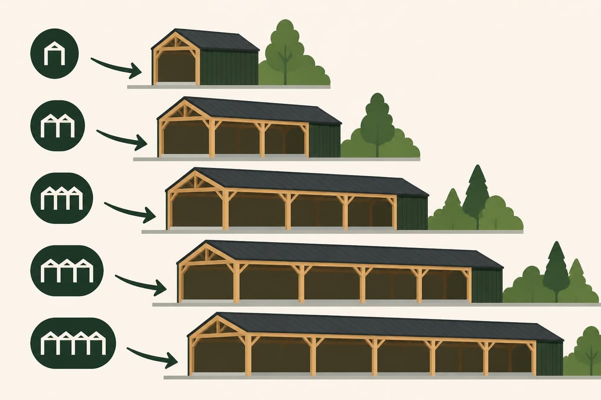 Bay building configurations for timber sheds