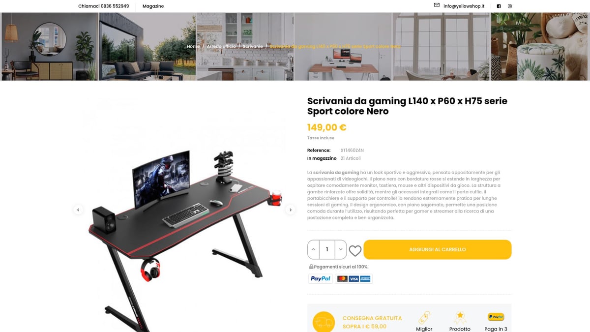 7 Idee Originali di Scrivania Gaming per il 2025 - Yellowshop Gaming Scrivania 140 Sport