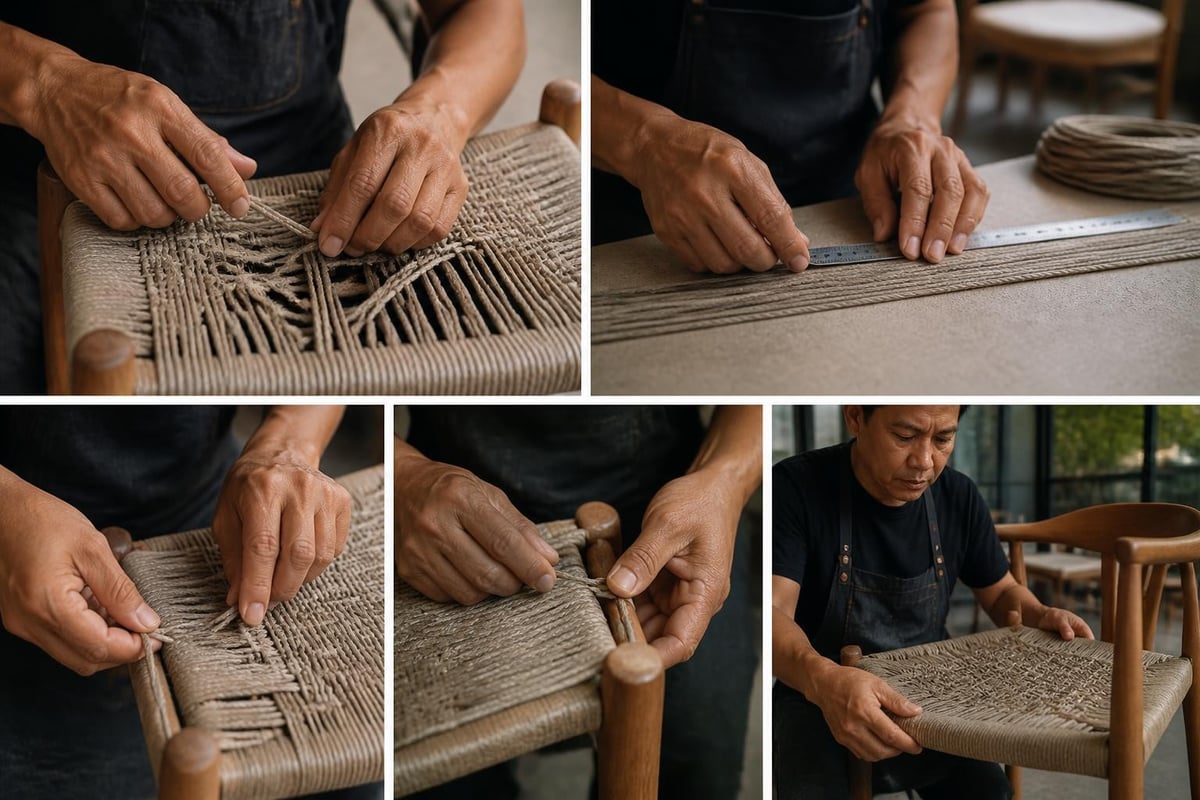 Synthetic rattan reweaving process steps