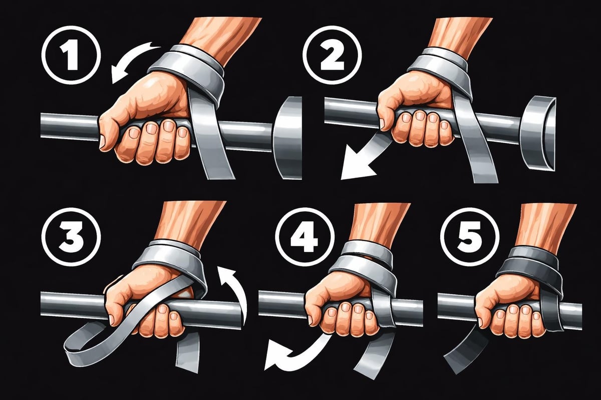 Step-by-step deadlift strap wrapping process