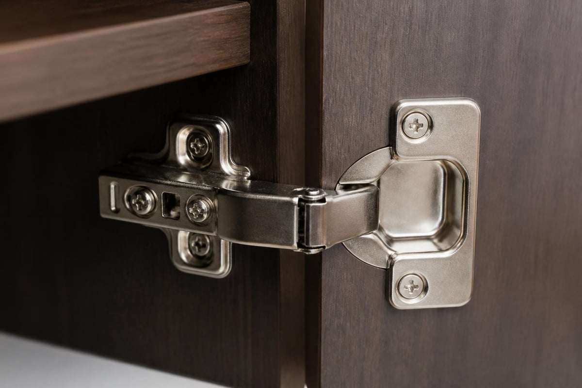 Inset hinge components and assembly