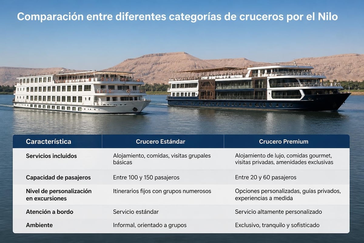 Tipos de embarcaciones de crucero en el Nilo