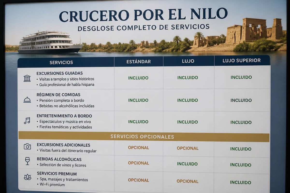Servicios incluidos en crucero del Nilo