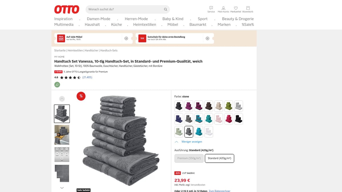 7 Top Deal de Angebote, Die Du 2026 Nicht Verpassen Solltest - my home Handtuch Set Vanessa: 10-teiliges Set mit 60% Rabatt