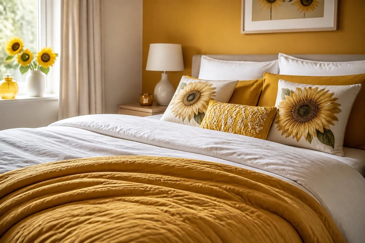 Bedroom styling with sunflower bedding