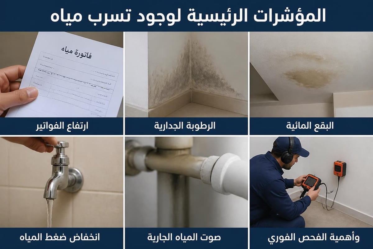 علامات تسرب المياه على الجدران والأسقف