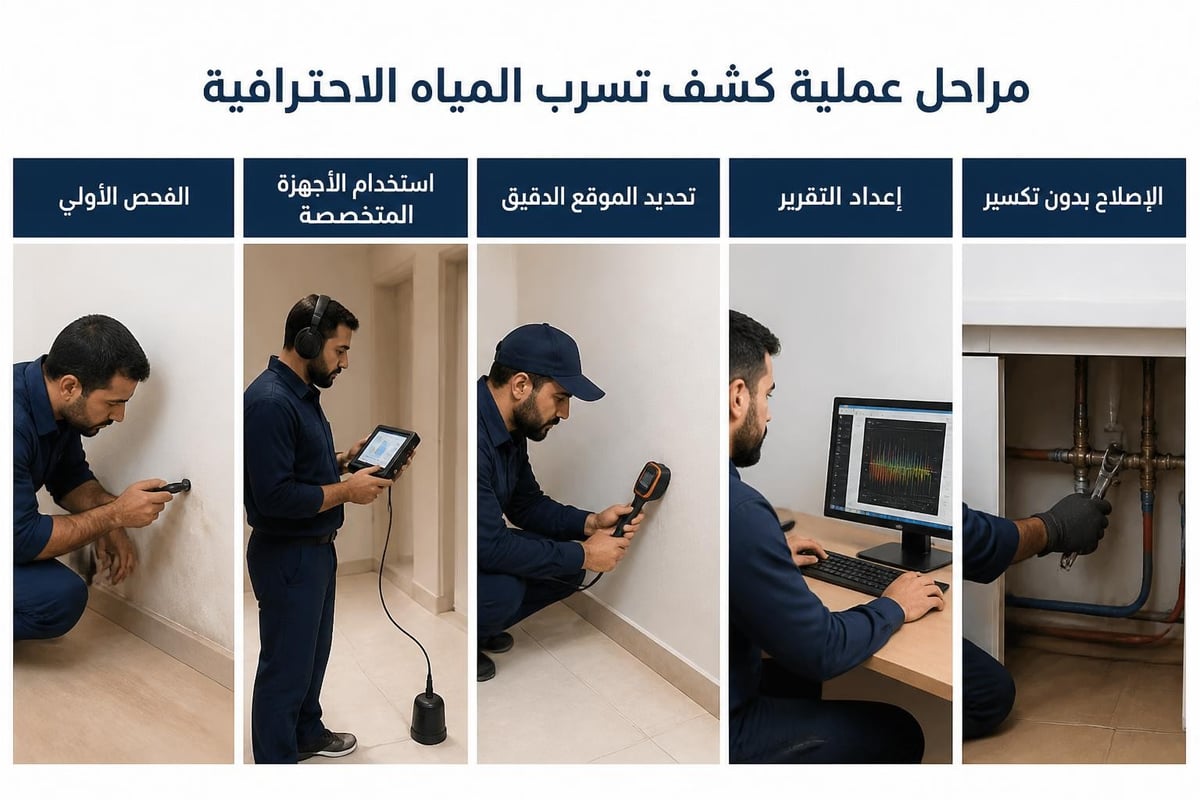خطوات عملية كشف تسرب المياه