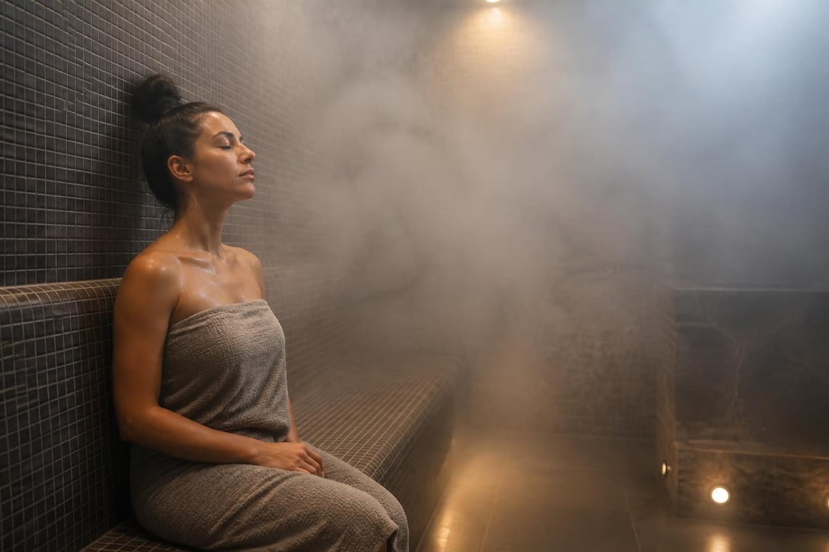 Steam room humidity and respiratory benefits