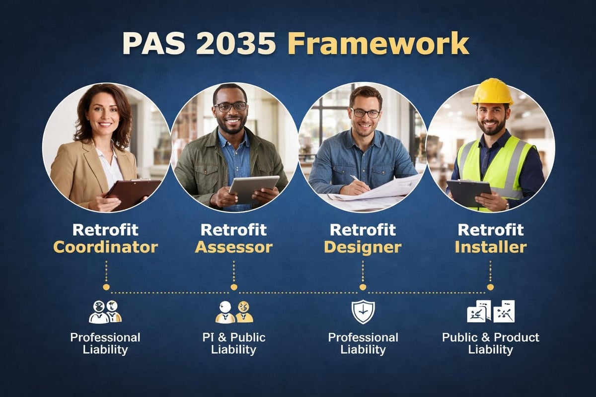 PAS 2035 professional roles and insurance responsibilities