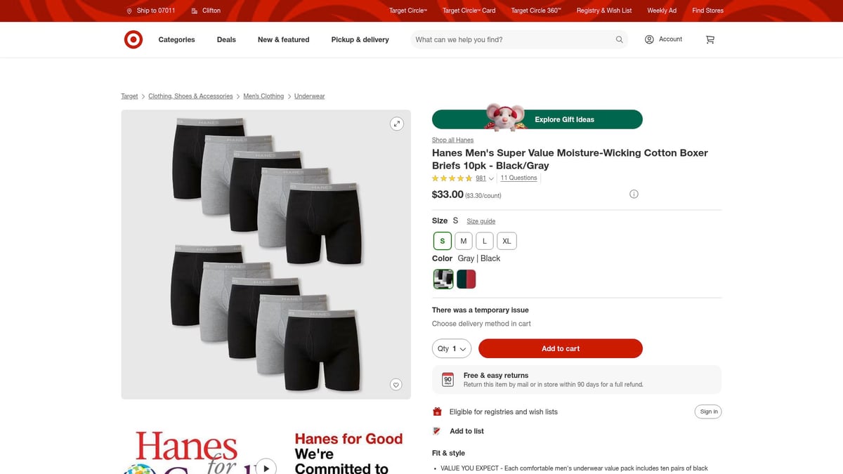 Top 8 Moisture-Wicking Underwear Men Should Try in 2026 - Hanes Men’s Super Value Moisture-Wicking Cotton Boxer Briefs 10pk