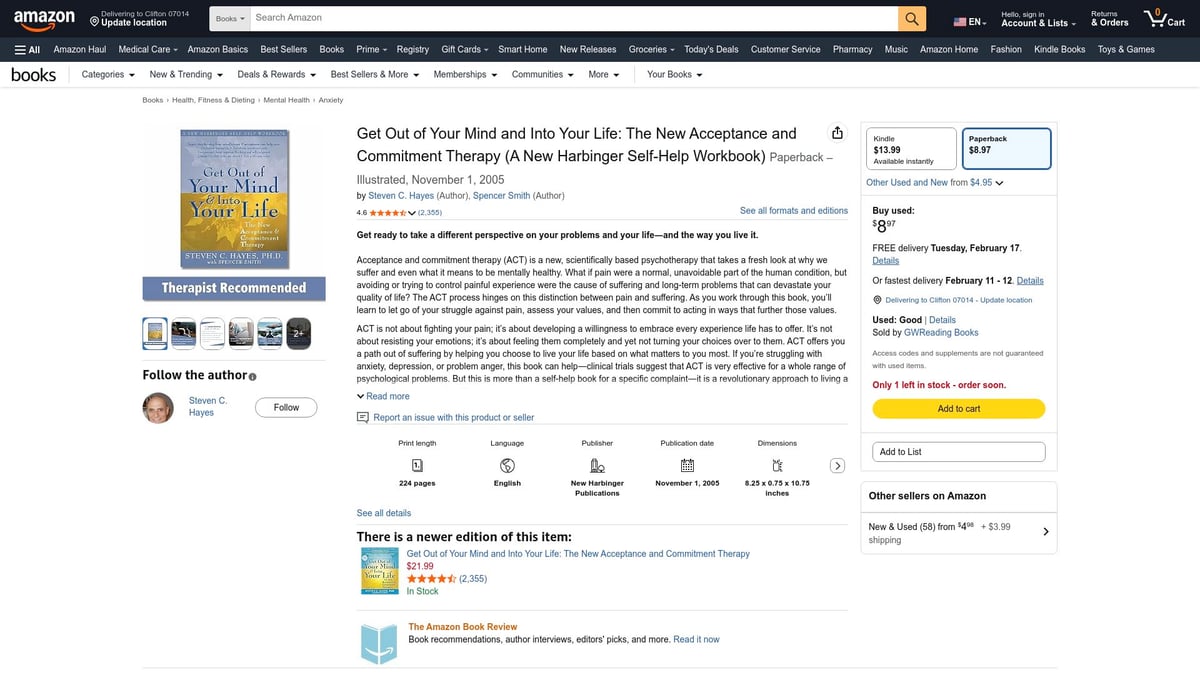 Top 7 Control Your Emotions Books to Read in 2026 - Get Out of Your Mind and Into Your Life by Steven C. Hayes, PhD