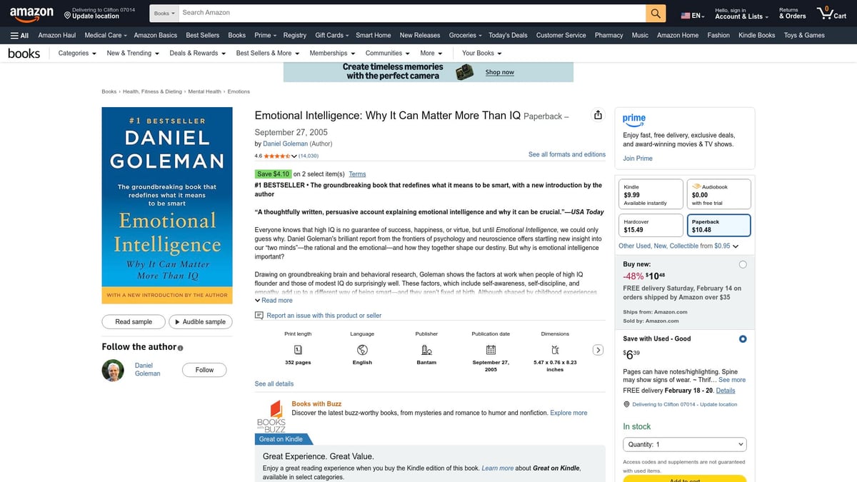 Top 7 Control Your Emotions Books to Read in 2026 - Emotional Intelligence: Why It Can Matter More Than IQ by Daniel Goleman