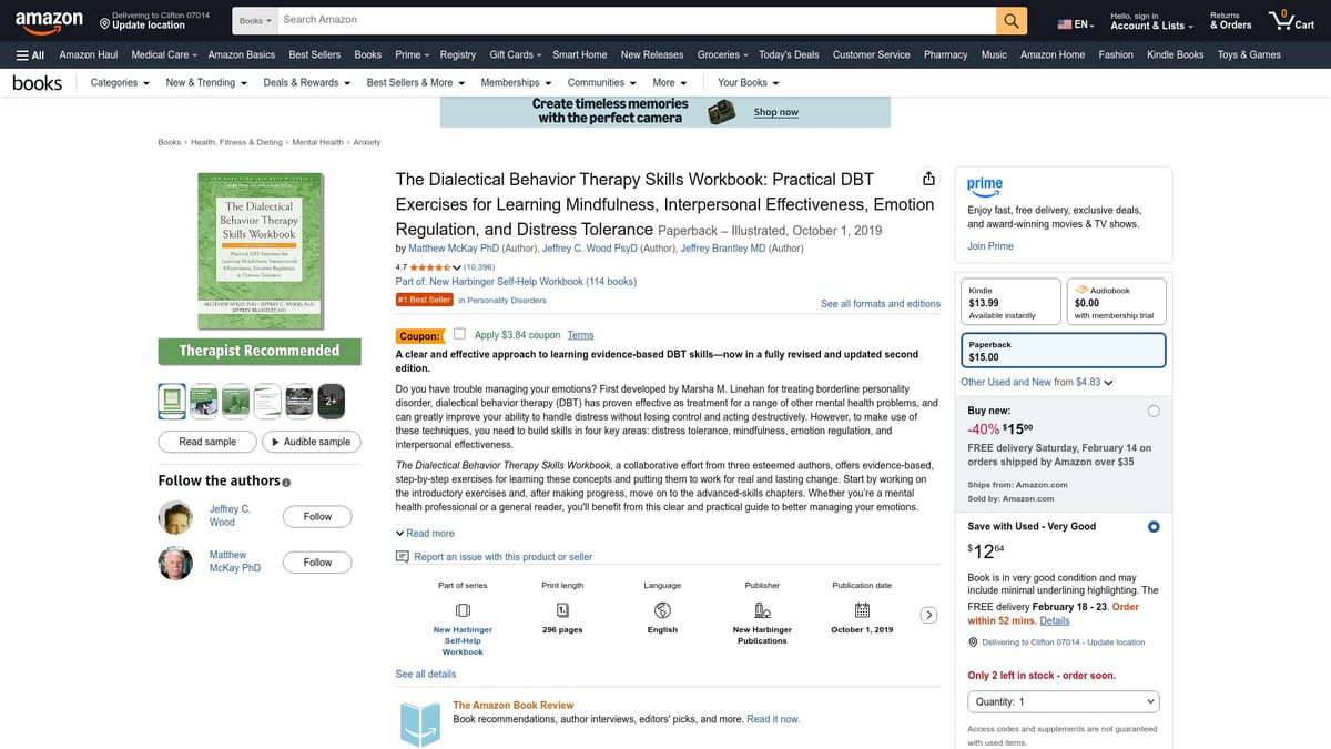 Top 7 Control Your Emotions Books to Read in 2026 - The Dialectical Behavior Therapy Skills Workbook by Matthew McKay, Jeffrey C. Wood, and Jeffrey Brantley