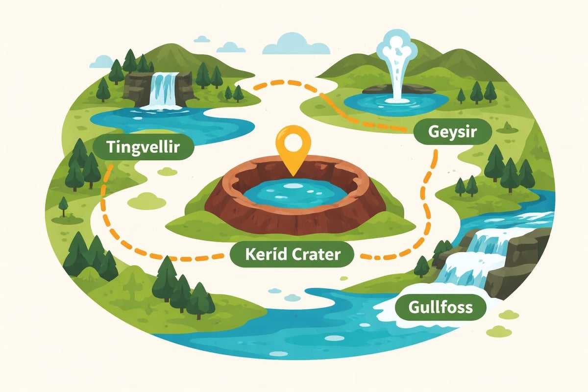 Kerið crater's position on Golden Circle