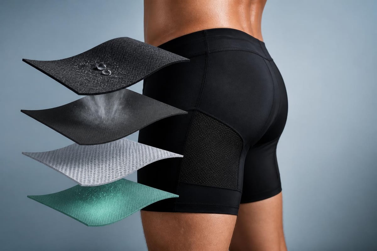 Fabric technology layers in workout shorts
