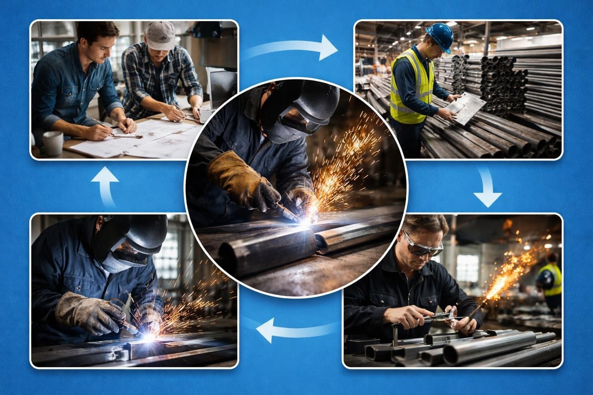 Custom fabrication welding process stages