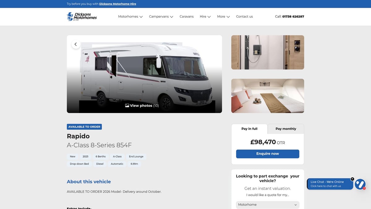 Top 7 6 Berth Motorhomes For Families In 2025 - Rapido 854F A-Class 8-Series