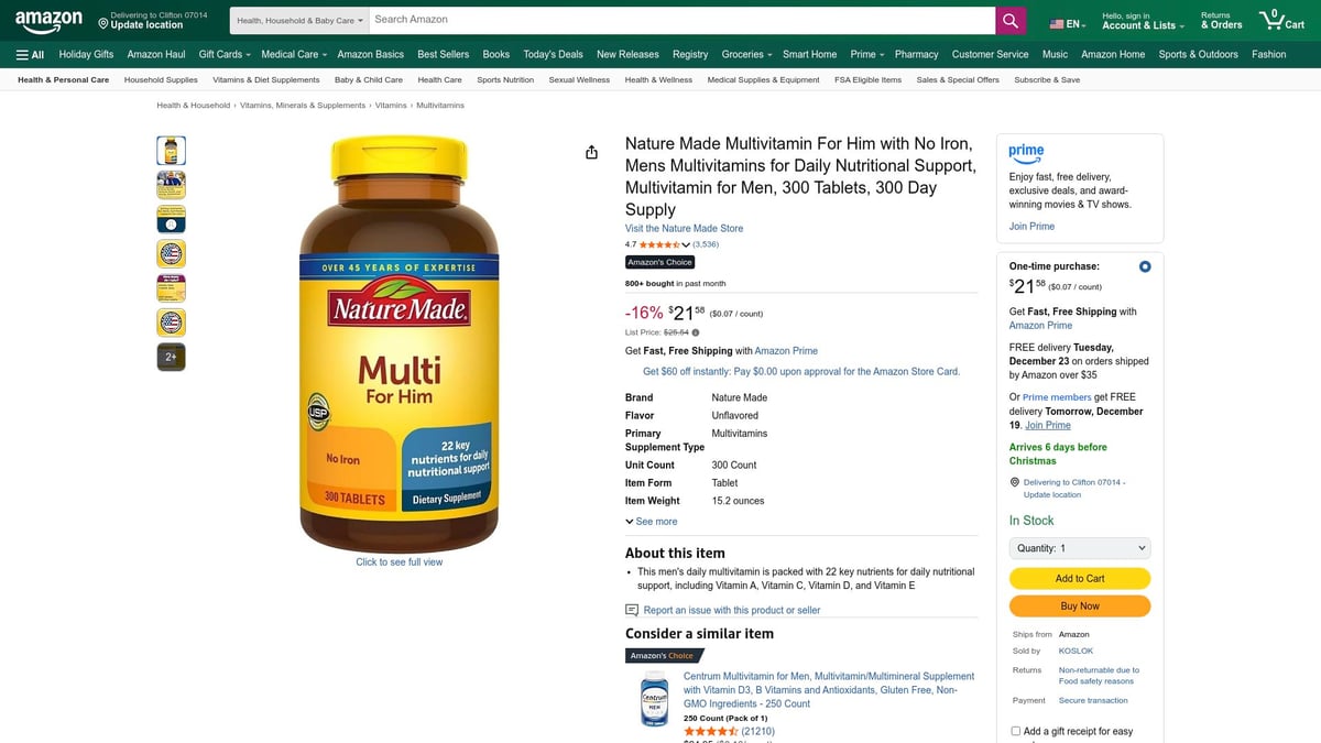 Top 8 Best Multivitamins for Men to Try in 2026 - Nature Made Men's Multi