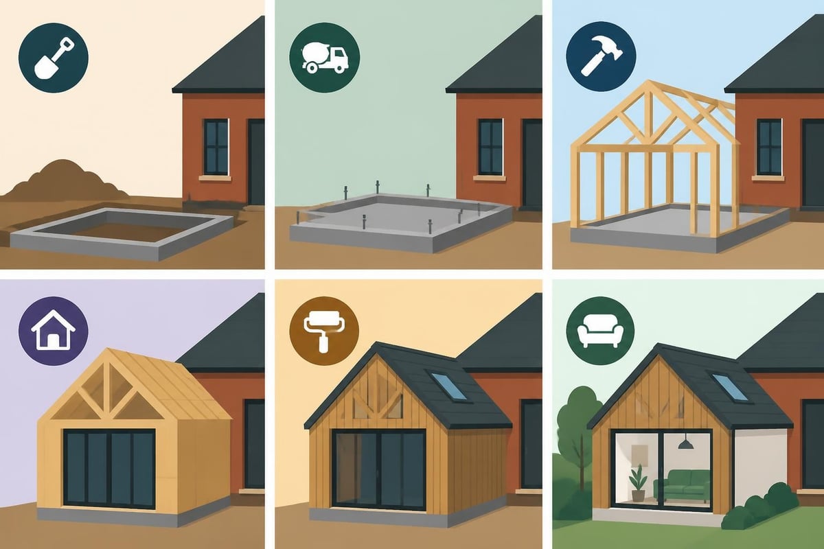 Wooden extension construction stages