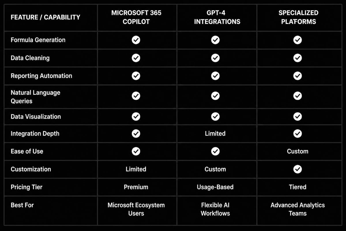 Comparison of AI Excel tools