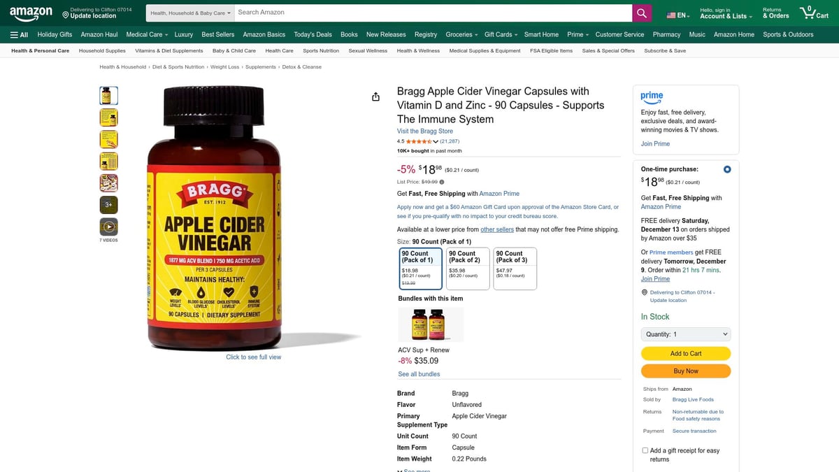7 Best Detox Options to Revitalize Your Body in 2026 - Bragg Apple Cider Vinegar Capsules with Vitamin D and Zinc