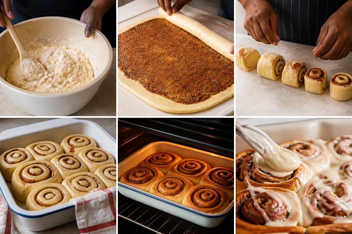 Cinnamon bun baking process