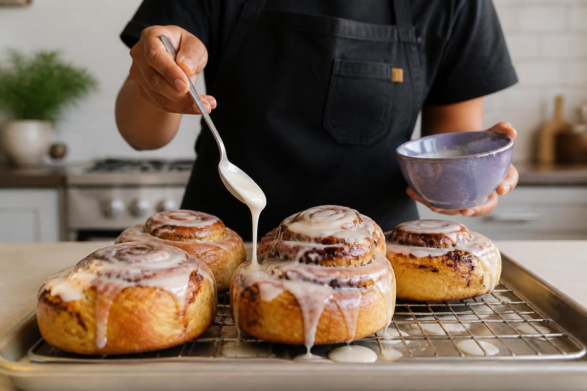 Cinnamon bun finishing techniques
