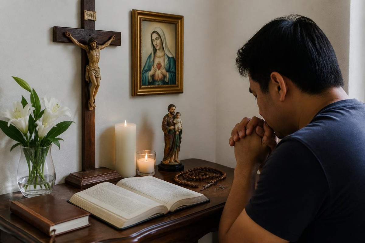 Catholic home altar arrangement