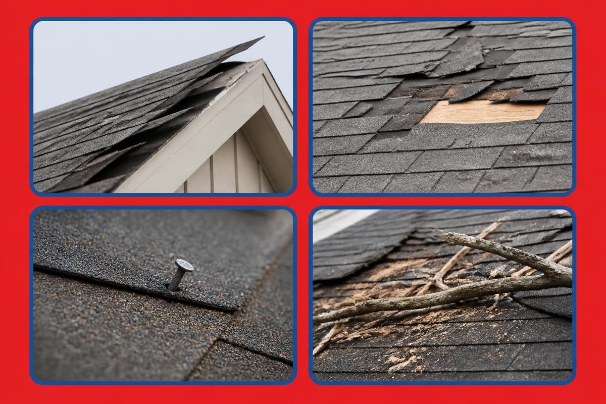 Wind damage patterns on roofs