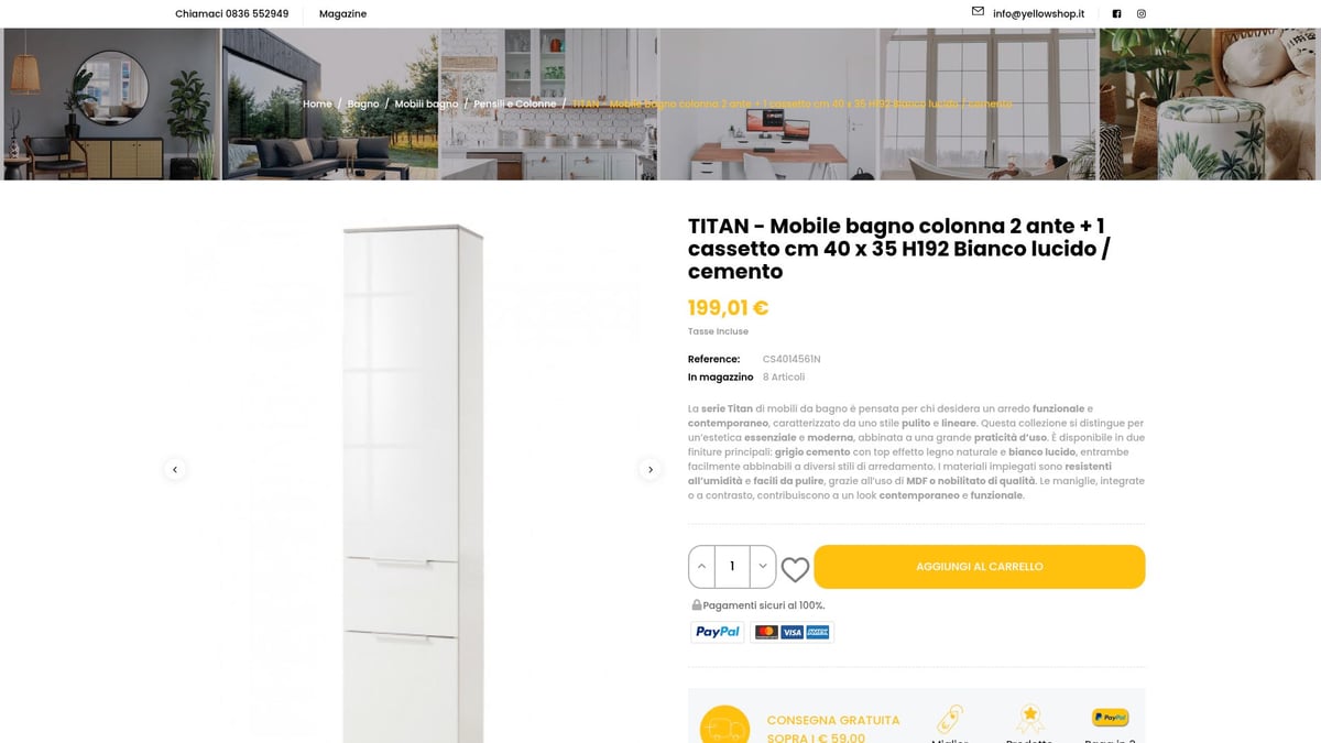 9 Idee Innovative di Mobili a Colonna da Bagno per il 2026 - Mobile Colonna Titan Bianco Cemento – Eleganza e luminosità