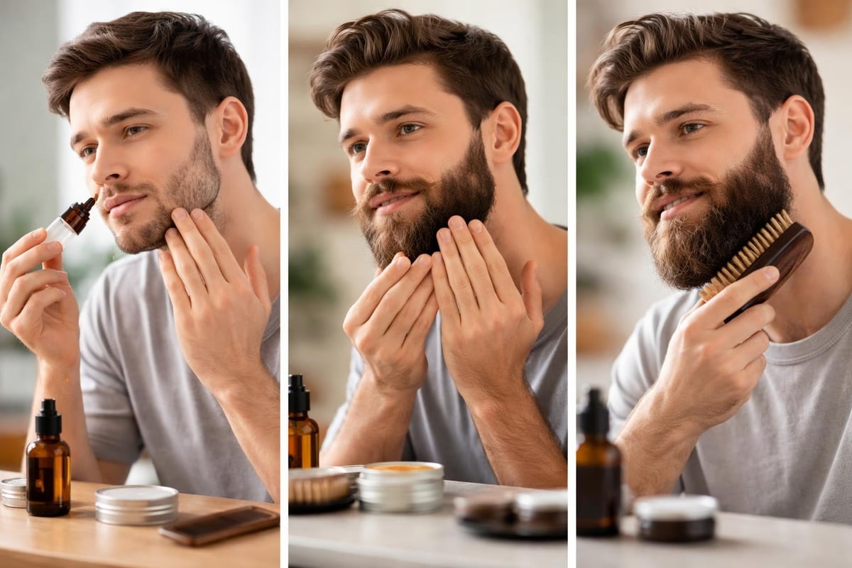Beard care routine stages