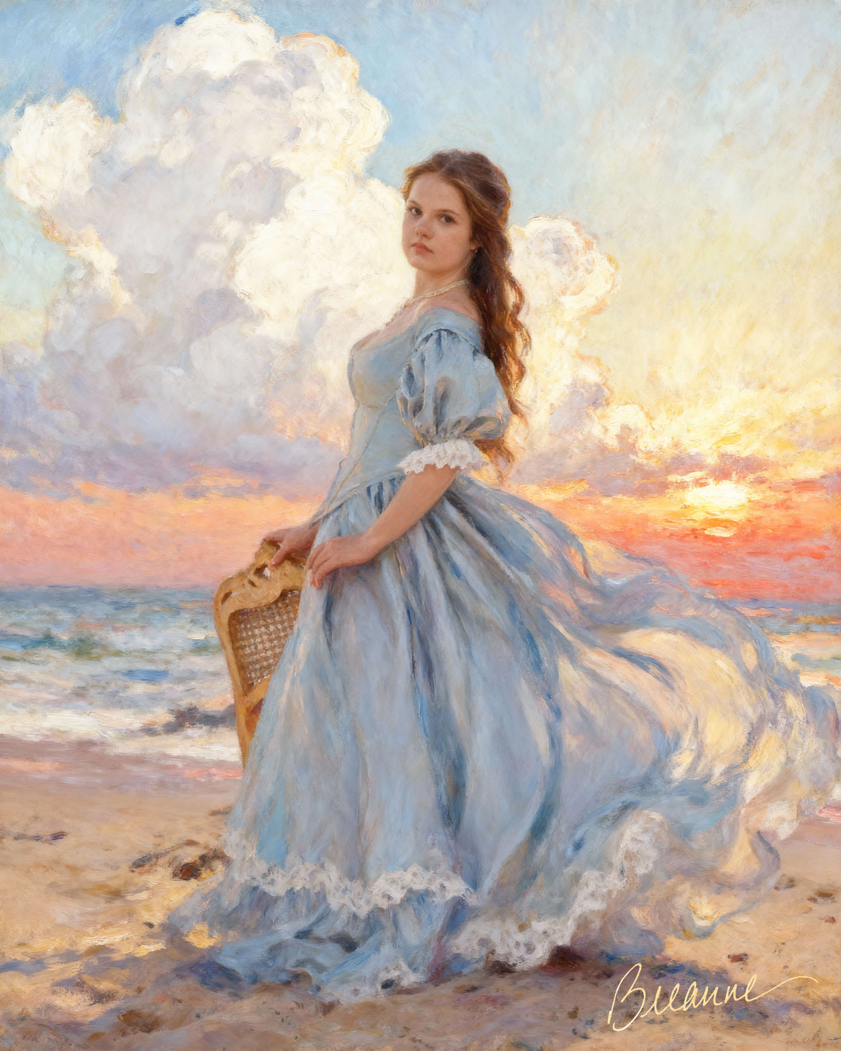 Heirloom-painted-portrait-on-beach-of-girl-in-blue-gown-at-sunset.jpg