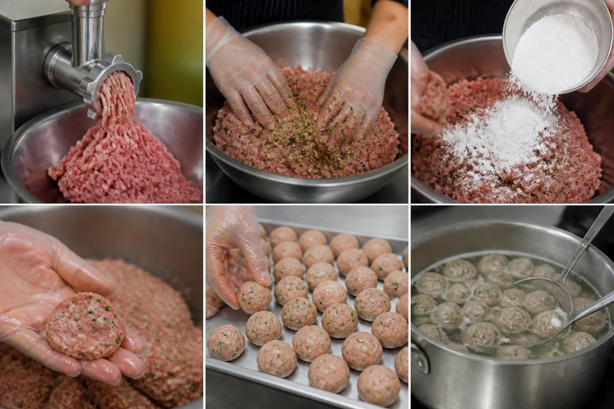 Proses membentuk bakso sapi