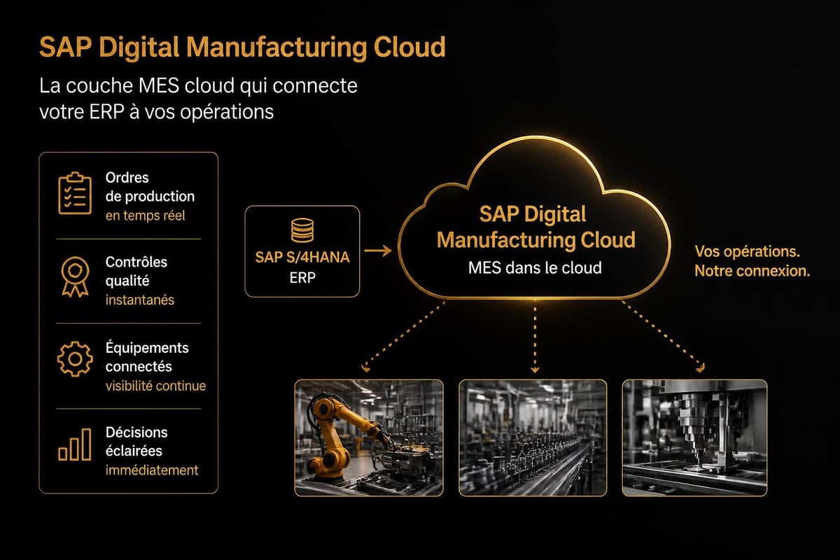 Plateforme SAP DMC connectant atelier, ERP et opérateurs