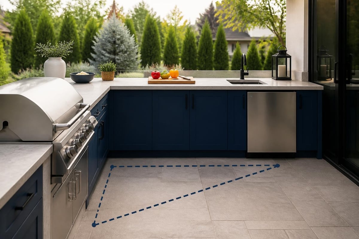 Outdoor BBQ kitchen work triangle layout