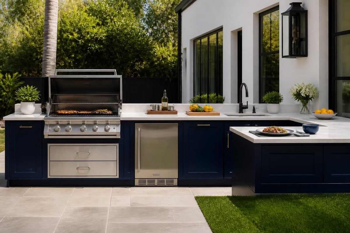 Outdoor BBQ kitchen component zones