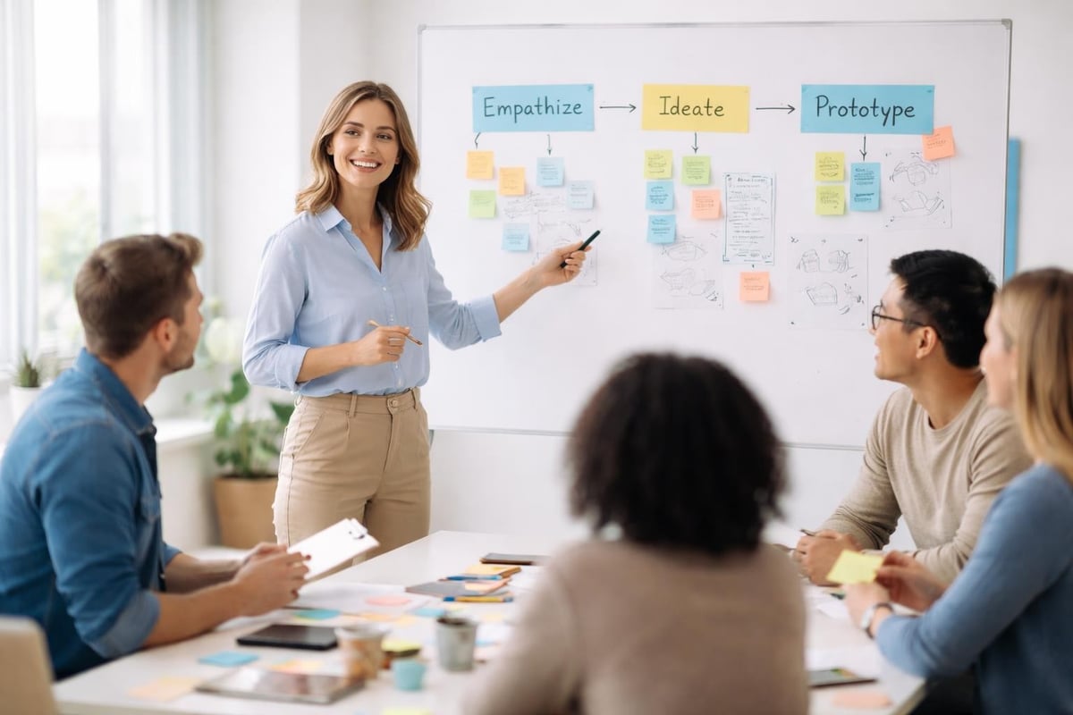 Design thinking facilitator managing workshop