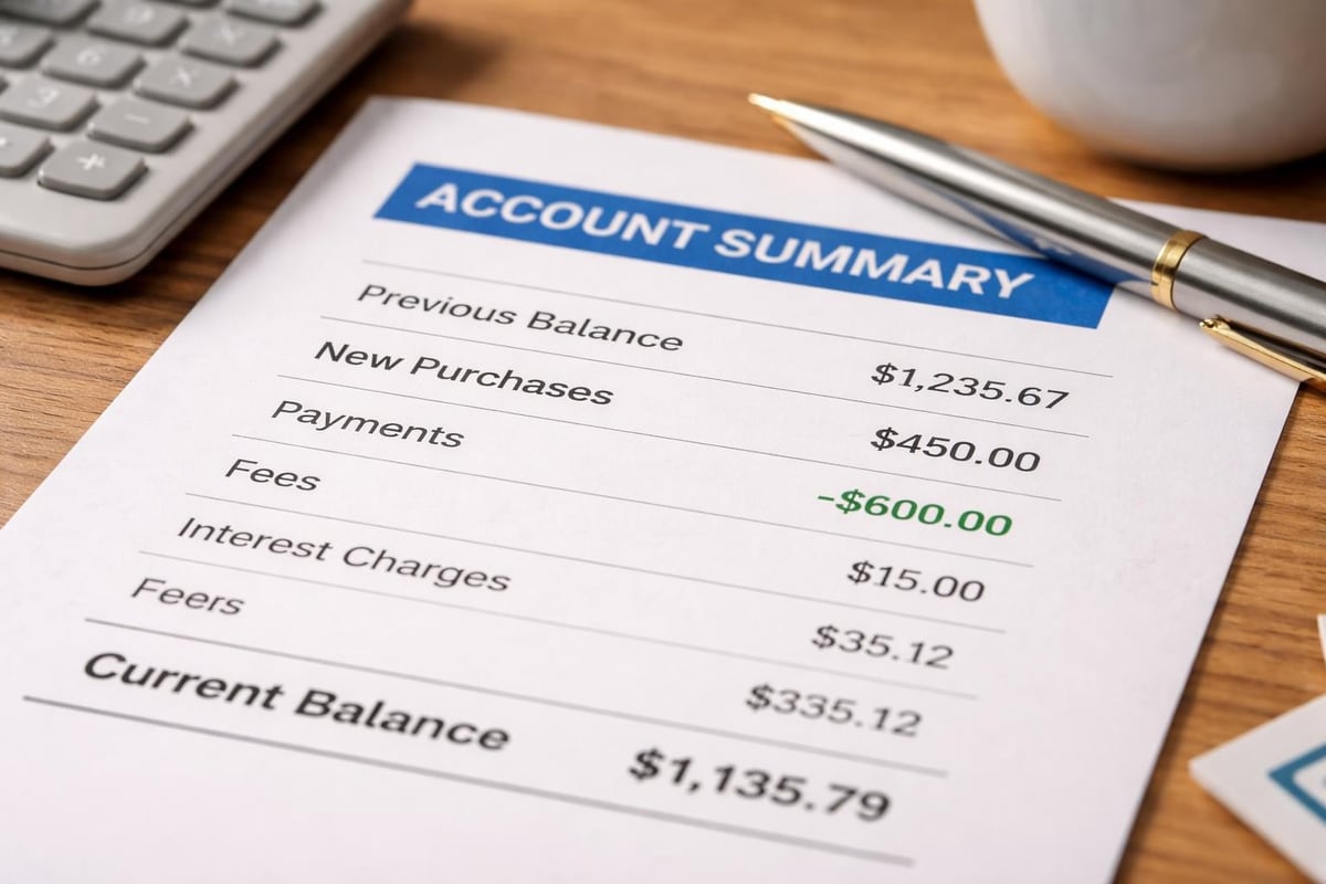 Credit statement account summary breakdown