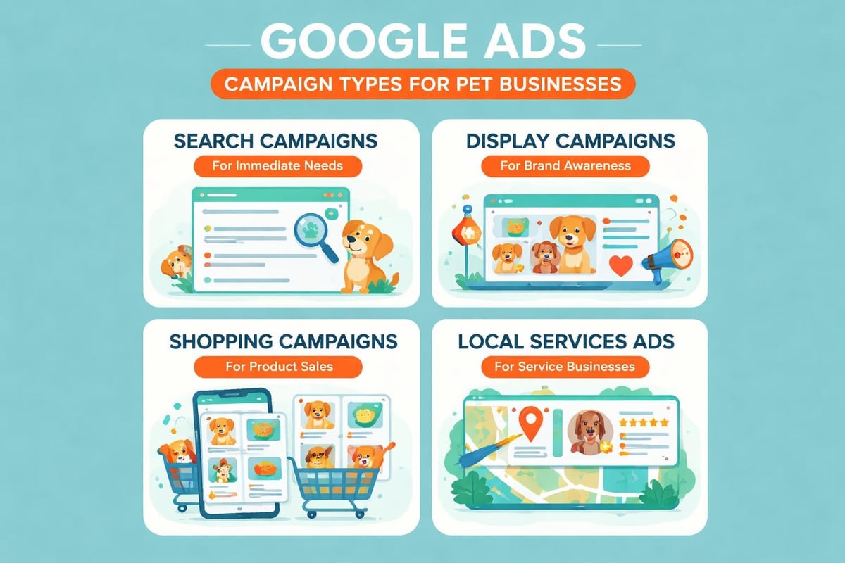 Pet business Google Ads campaign types