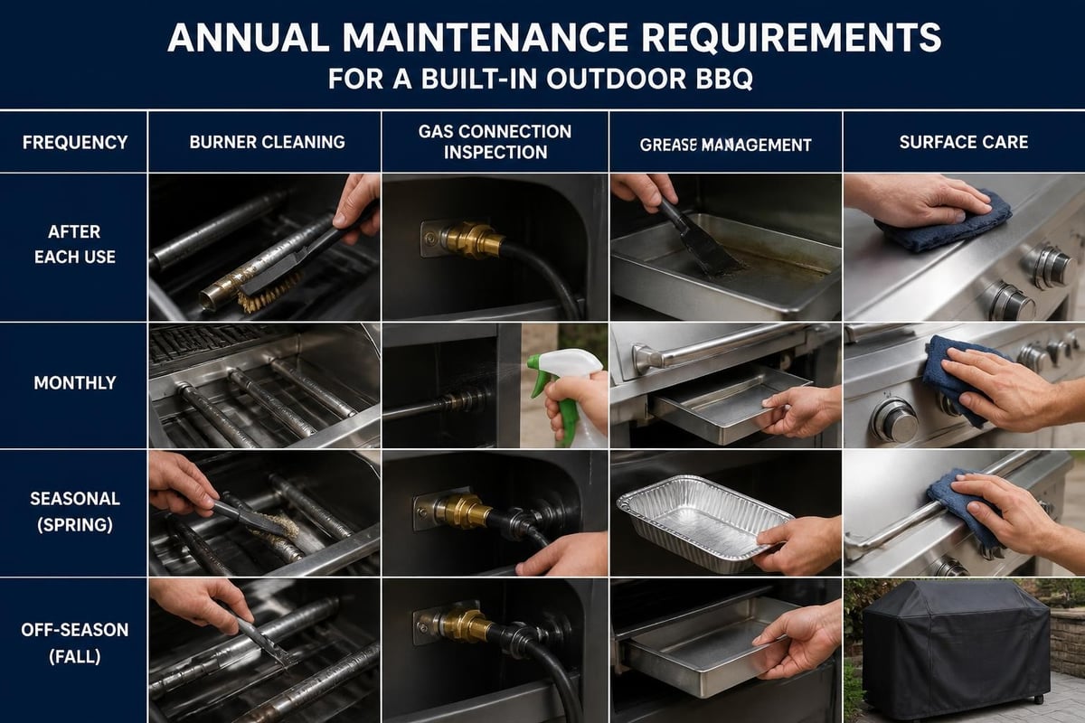 Outdoor kitchen maintenance zones