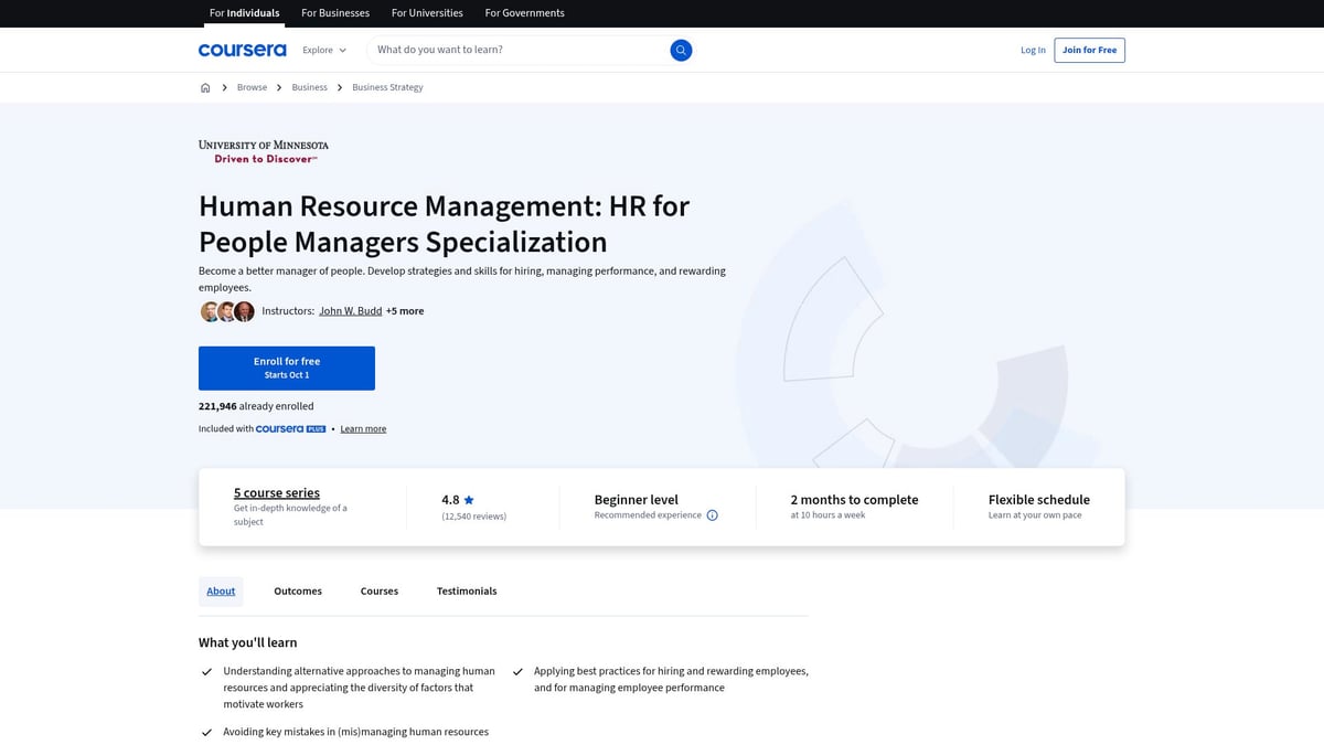 9 Essential HR Courses Online to Boost Your Career in 2025 - Human Resource Management: HR for People Managers by Coursera