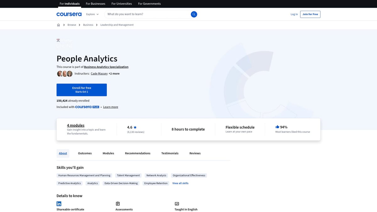 9 Essential HR Courses Online to Boost Your Career in 2025 - People Analytics by Wharton Online (Coursera)