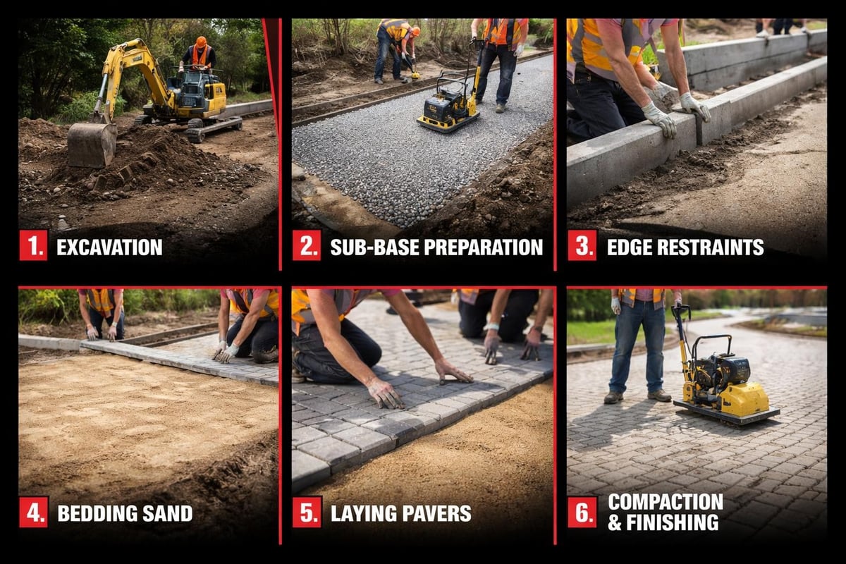 Paving and kerbing installation process