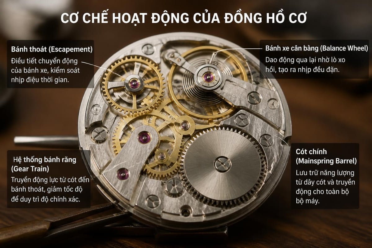 Cấu tạo bộ máy đồng hồ cơ