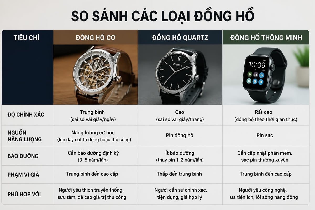 So sánh các loại đồng hồ