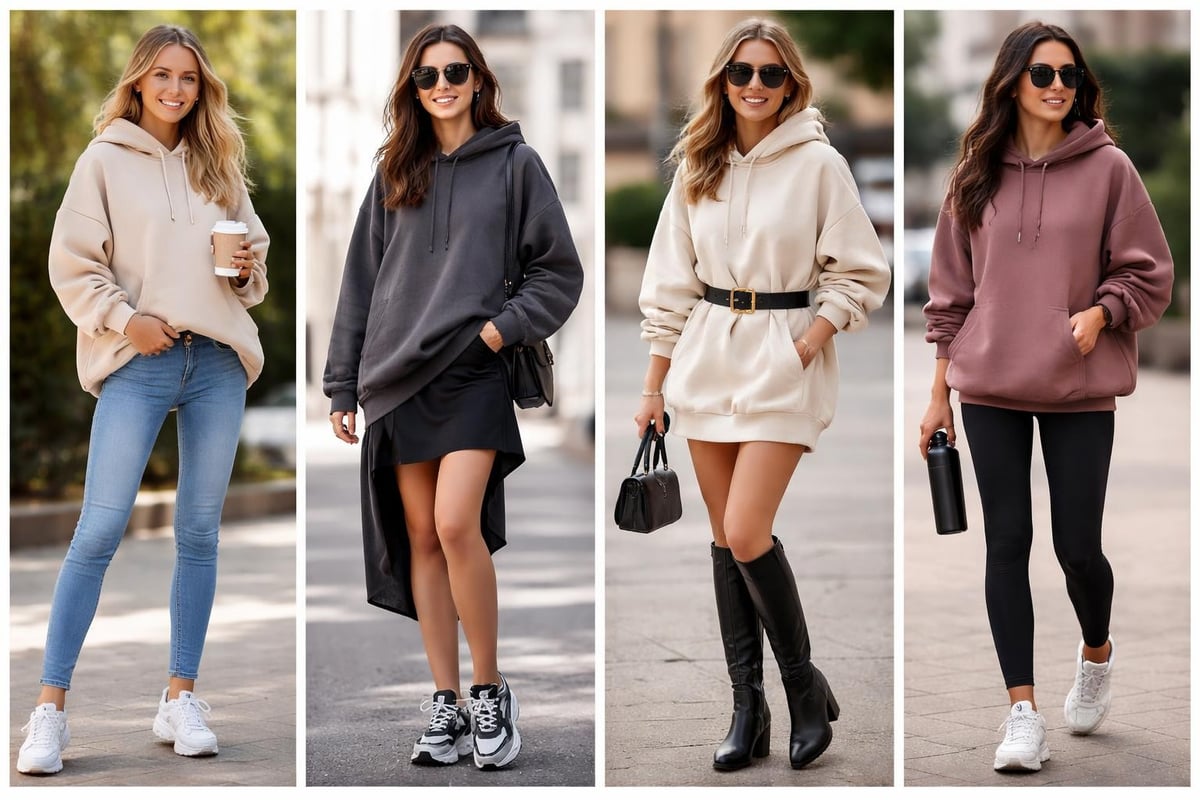 Oversized hoodie styling variations