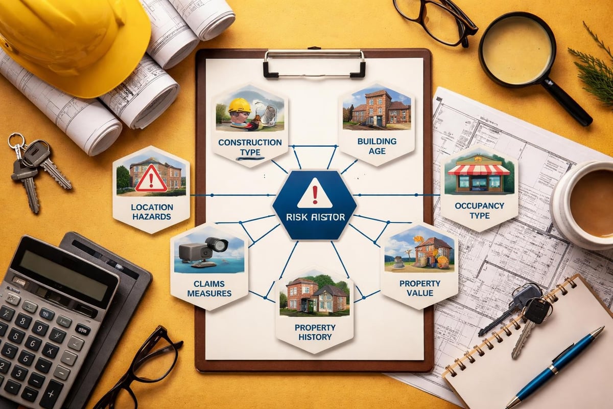 Commercial property risk assessment factors infographic