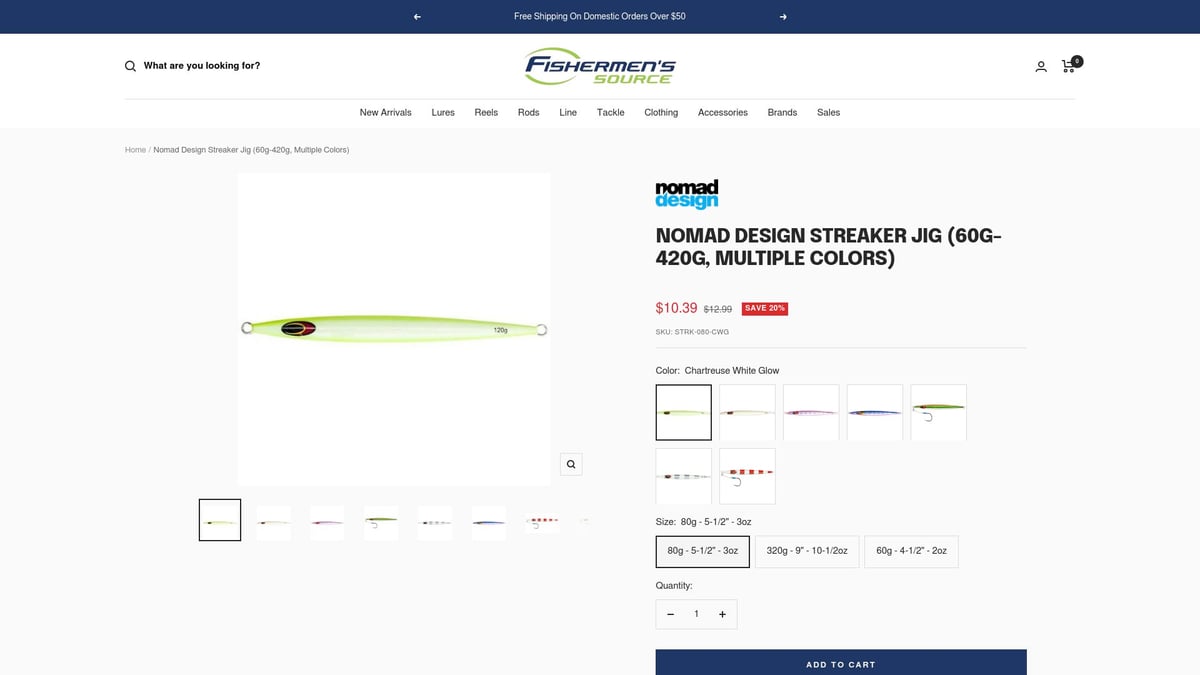 7 Best Lure Sale Deals for Anglers in 2026 - Nomad Design Streaker Jig (60g-420g, Multiple Colors)