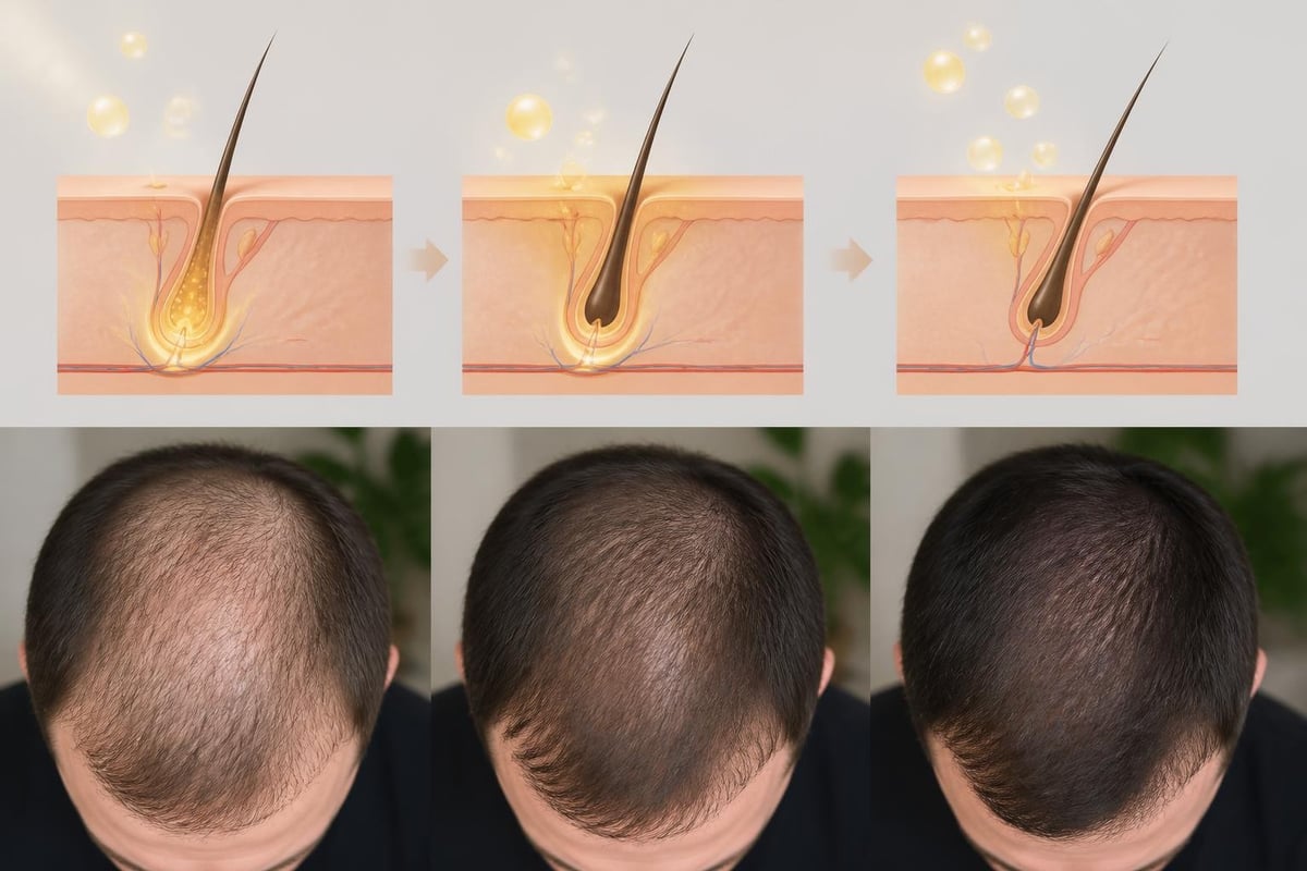 Hårvækst timeline med serum